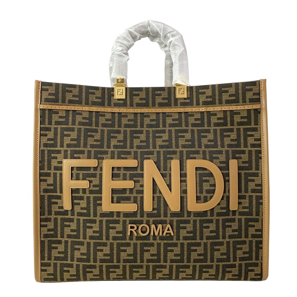 Fendi Sunshine Large / Zucca Print Tote Bag 8BH372 Dark Brown Light Brown
